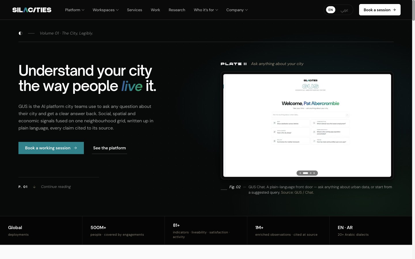Screenshot of GUS by SilaCities, live at silacities.com